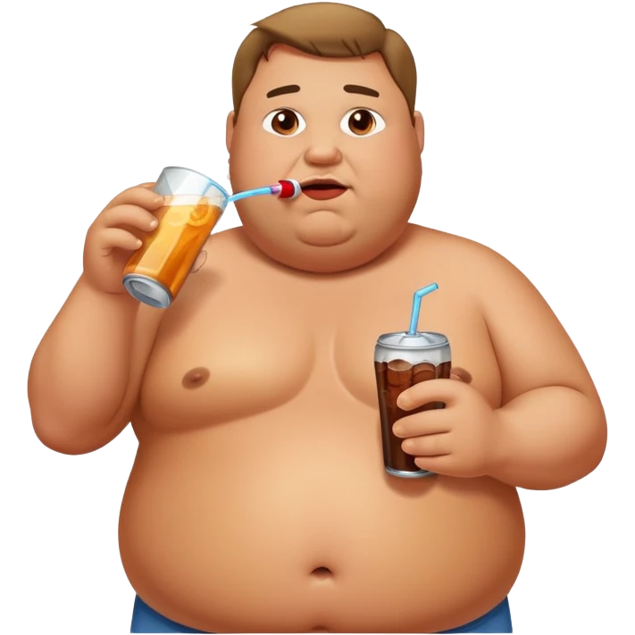 Fat man no shirt on drinking soda emoji