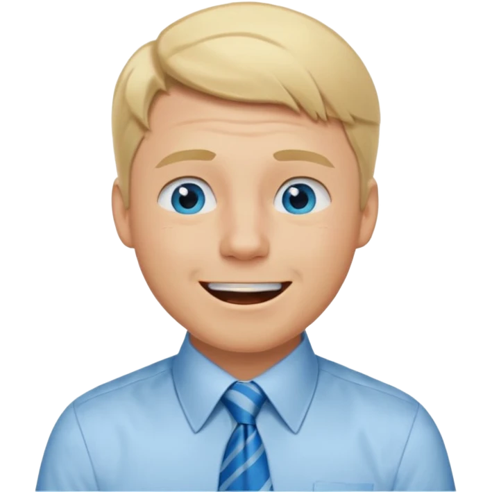 A guy with blonde hair and blue eyes that looks masculine. make him wear a shirt with a tie. he is danish. He is laughing with tears in his eyes emoji