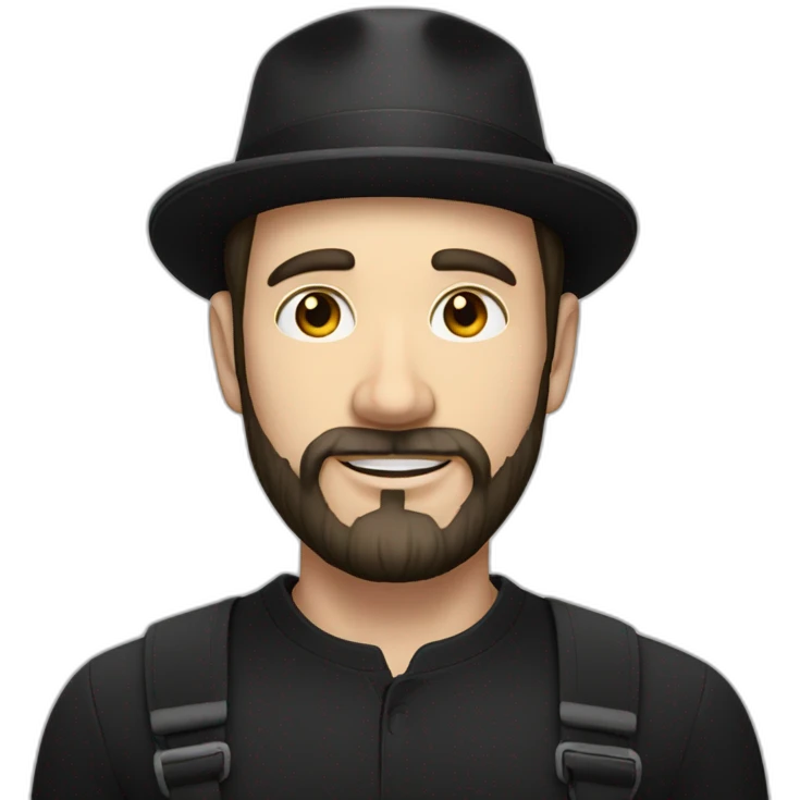 White skinned man with a tiny black beard and black hat emoji