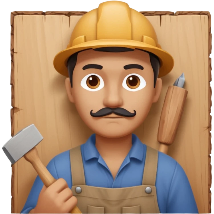 wood carving carpenter portrait, head and shoulders only, carving wooden figure with chisel, wood shavings visible, focused craftsman expression, artisan workshop vibe, 3D cartoon style, mobile game icon style, clean background, no text, no watermark
 emoji