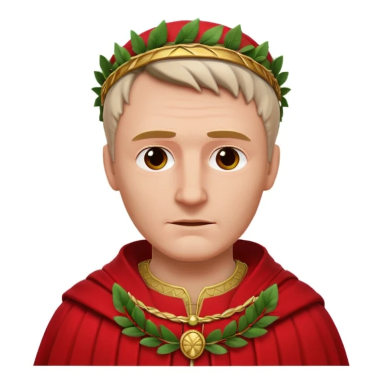 Julius Caesar wearing a red robe and laurel wreath, detailed 3D style, white background emoji