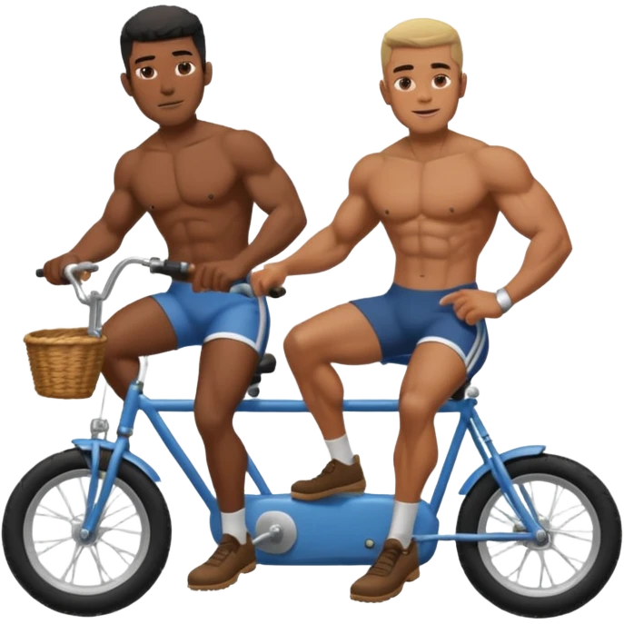 Black big men without shirt riding an old small bike emoji