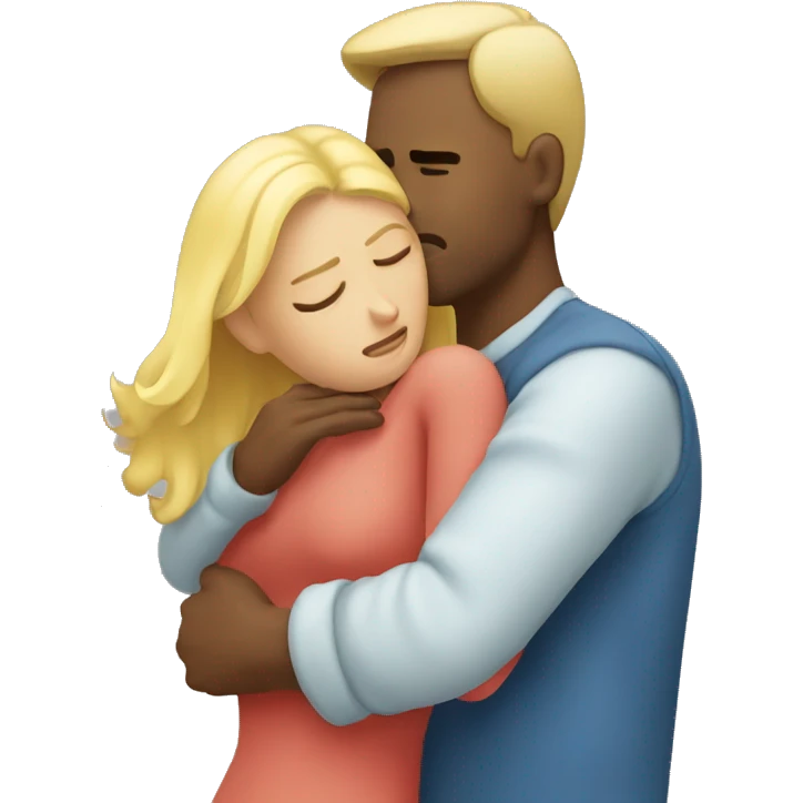 Man hugging blonde woman looking sad  emoji