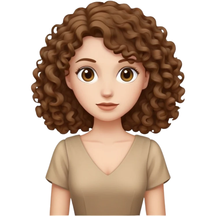white woman with curly brown hair wearing a beige dress emoji