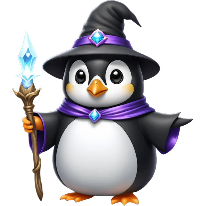 penguin wizard casting a spell with sparkles around emoji