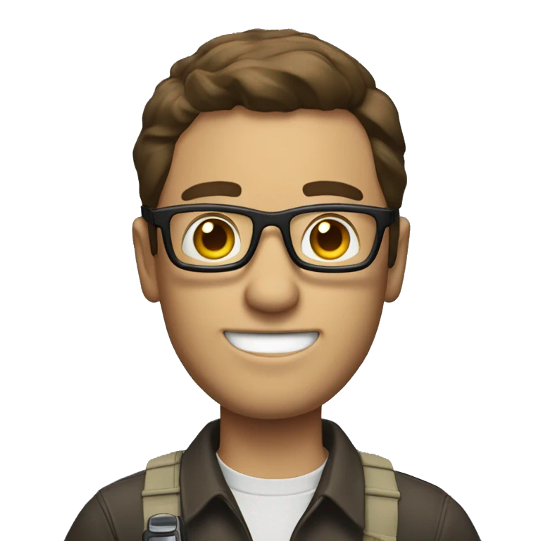 A man with brown  hair and glasses holding a walkie talkie emoji