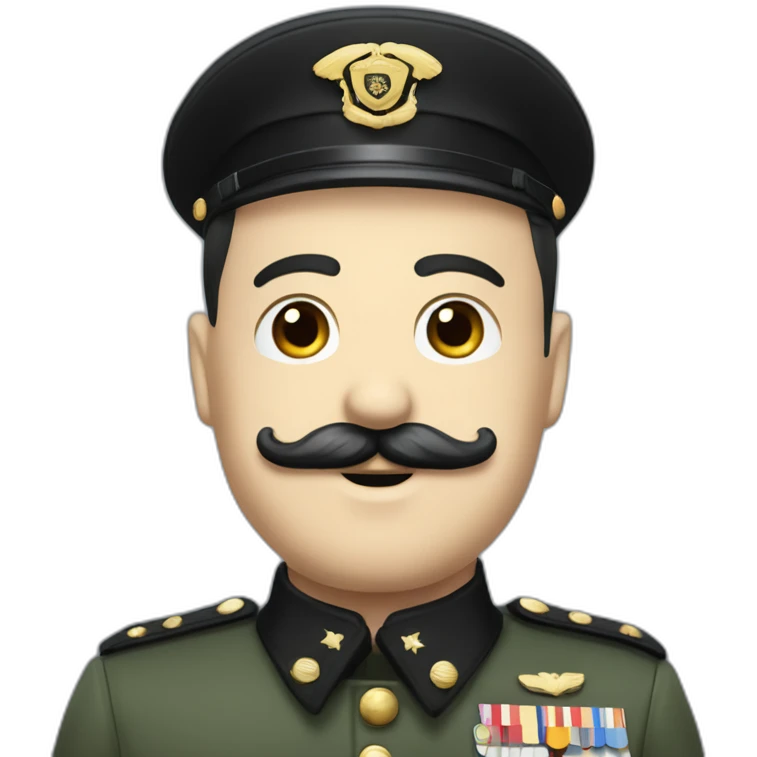 white man with black combover hair and black charlie chaplin mustache in military uniform emoji