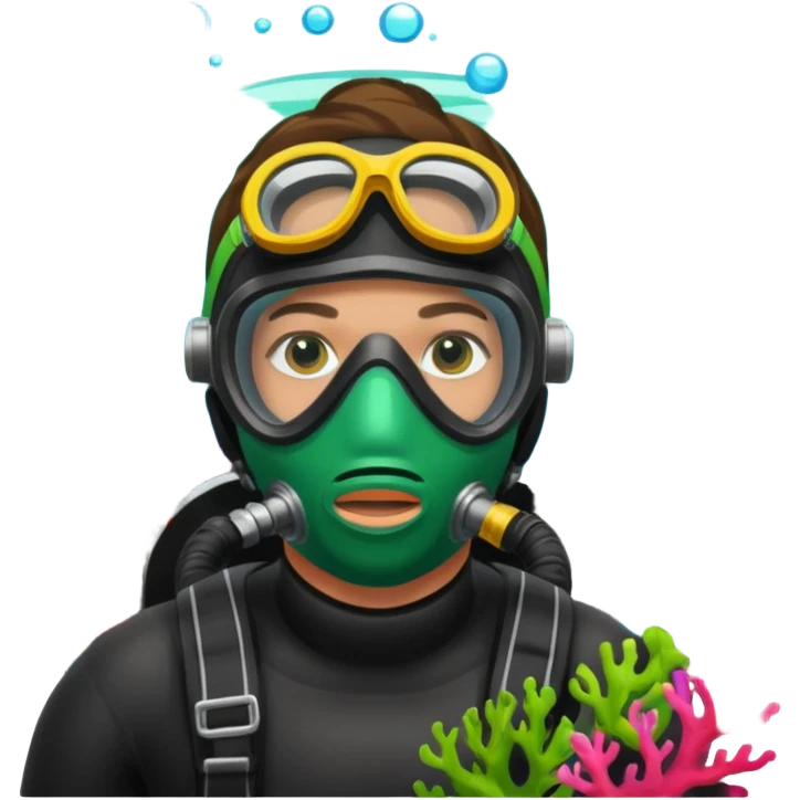 Diver + green mask,Coral Diver. emoji