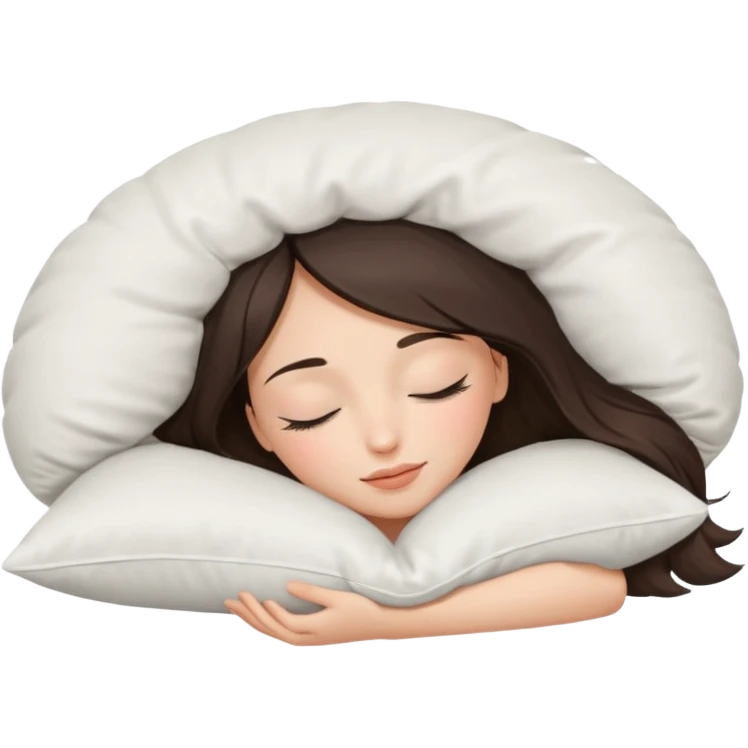 a beautiful brunette girl sleeping with a white pillow under her head  emoji
