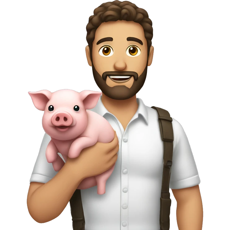 Brunette man with beard holds pig  emoji