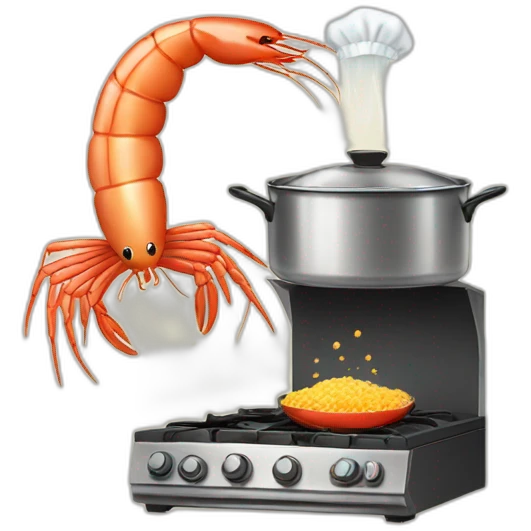 shrimp wearing an apron cooking rice on a stove emoji