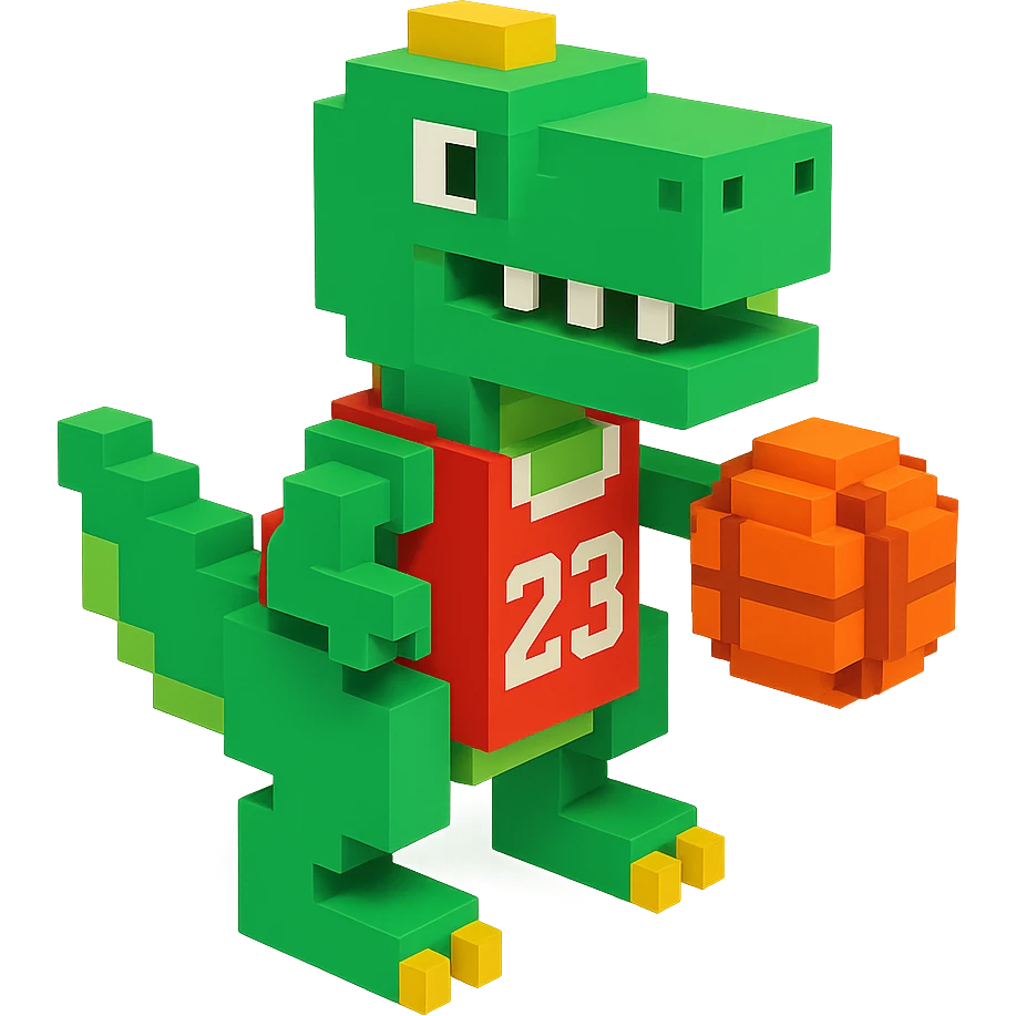 динозавр с баскетбольном мячом в майке с надписью "23", no background  emoji