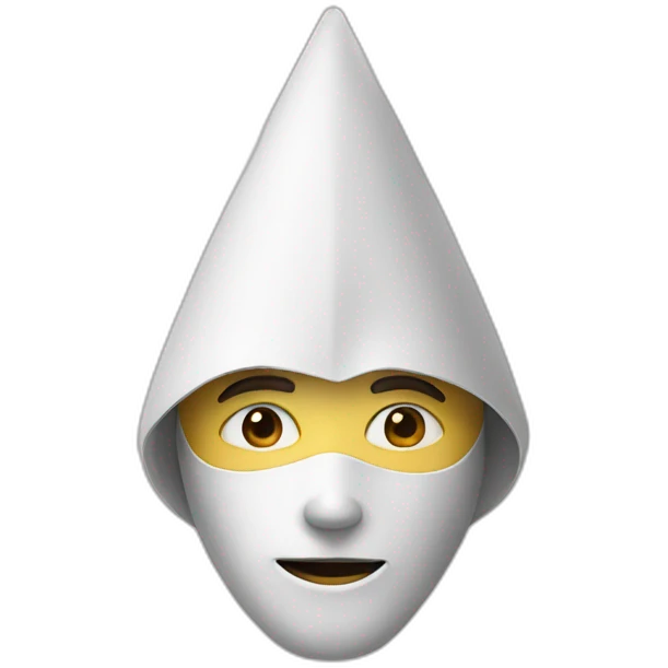 man in a white closed triangular pointed mask emoji