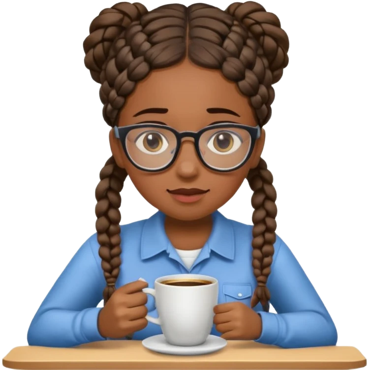 Make a black female software engineer with glasses  and braids coding, crying and drinking coffee emoji