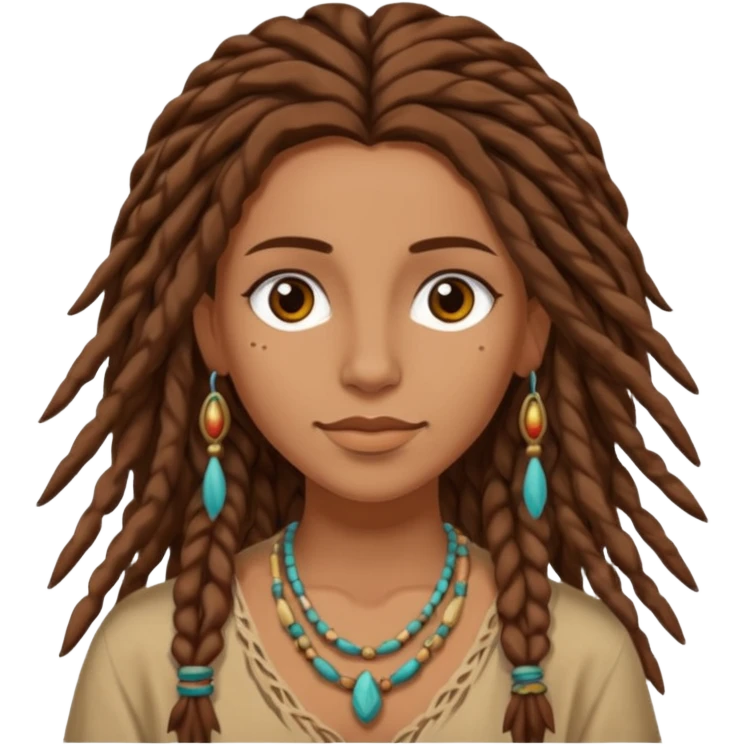 Bohemian woman with brown dread hair emoji