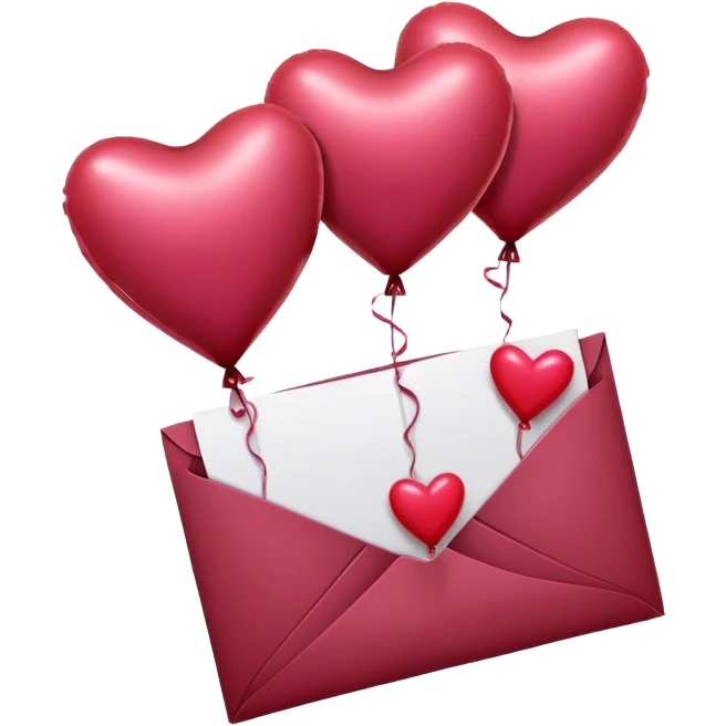 maroon love letter, three metallic pink heart-shaped balloons and red kisses  emoji