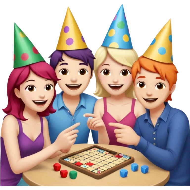 Four friends playing board game emoji