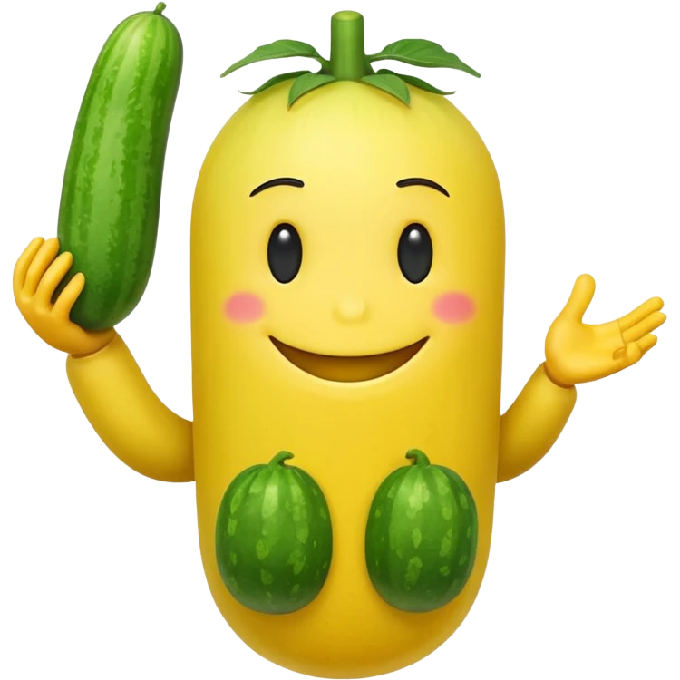 Android smiley face yellow body holding a cucumber upwards by his yellow hand emoji