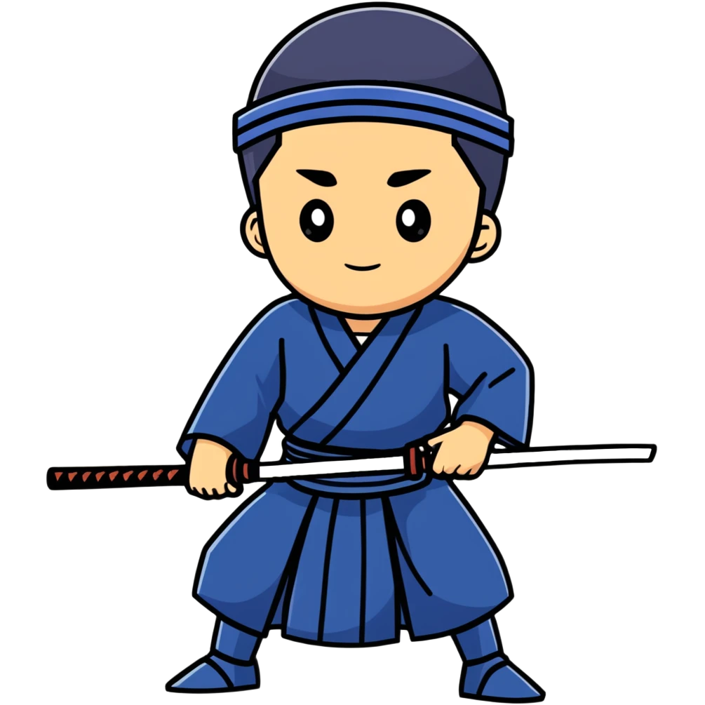 Japanese high school boy practicing kendo in traditional kendo uniform emoji