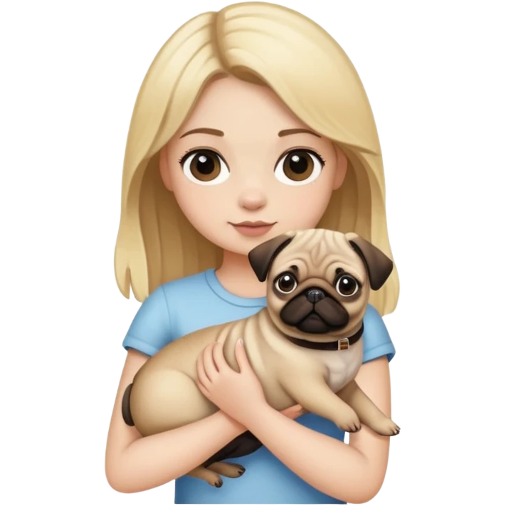 a pug dog in the hands of a girl with blonde hair emoji