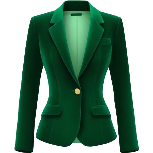 Realistic isolated side view of a emerald green velvet feminine fashion blazer jacket. emoji