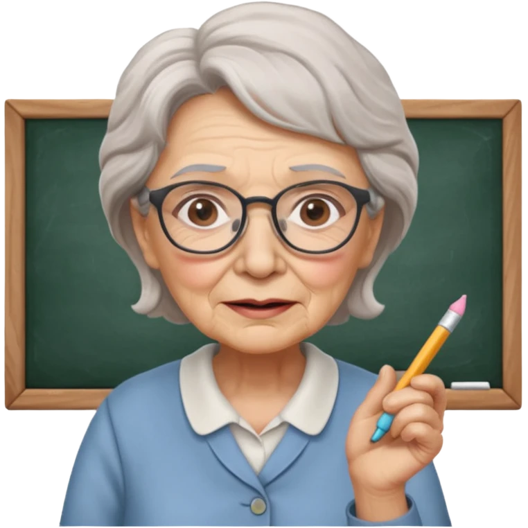 woman teacher, old, wearing glasses, hold chalk on hand emoji