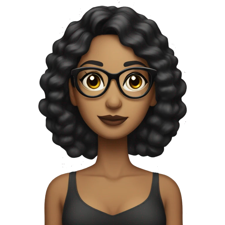 Mujer morena cabello negro con lentes y maquillaje emoji