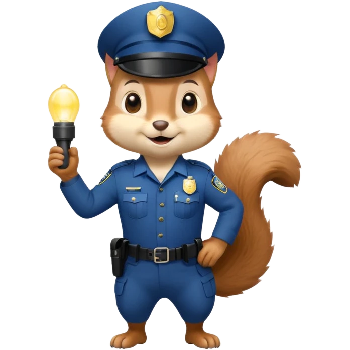 full body cute squirrel in police uniform emoji, police cap, smiling, standing emoji