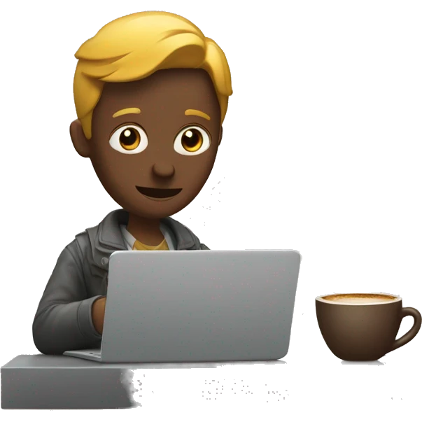 a human is working on a laptop with a cup of coffee emoji