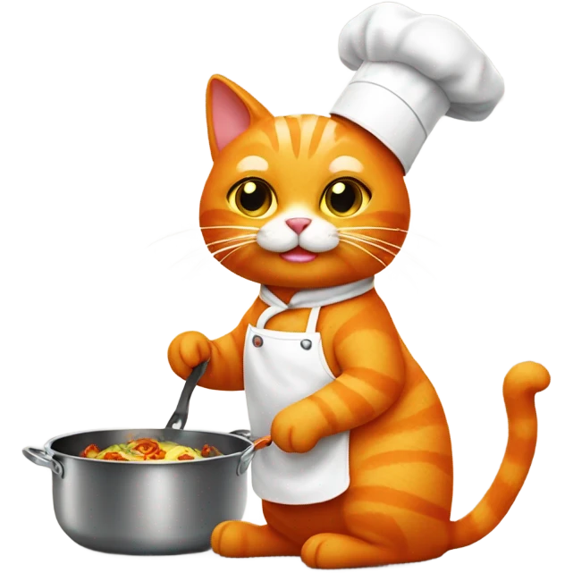 Orange cat chef cooking a meal emoji