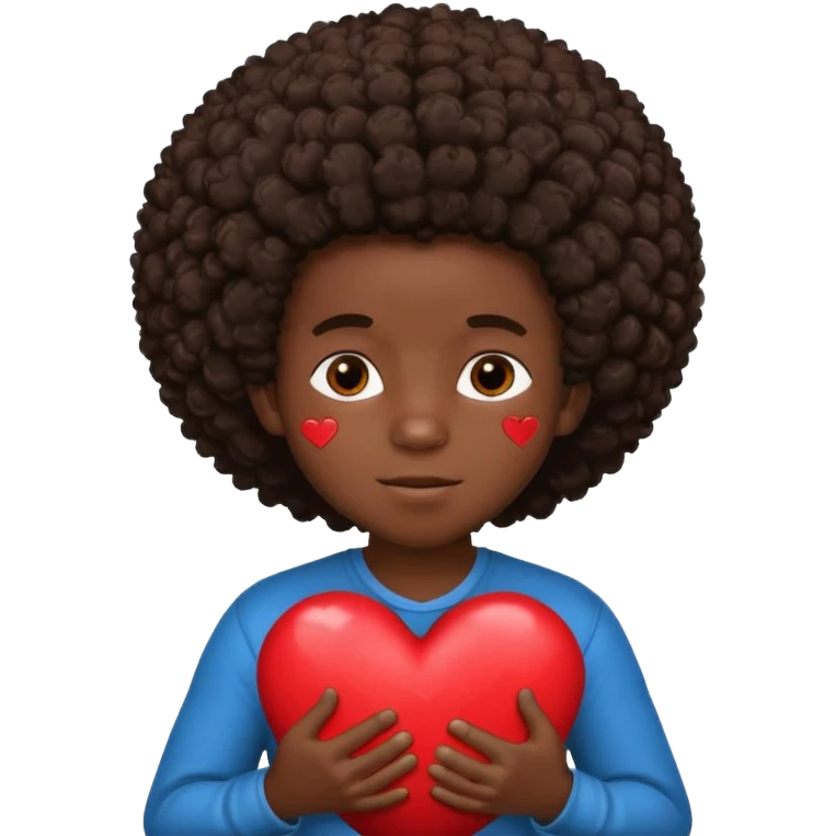 I want a black boy with chocolate skin and a small messy afro holding a heart with the name “Aja” in black close to his chest with his hands over the heart as if to present it to someone he loves. emoji