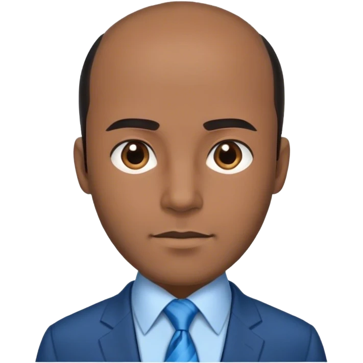 A principle man wearing a blue tie in a suit with black balding hair and brown eyes emoji