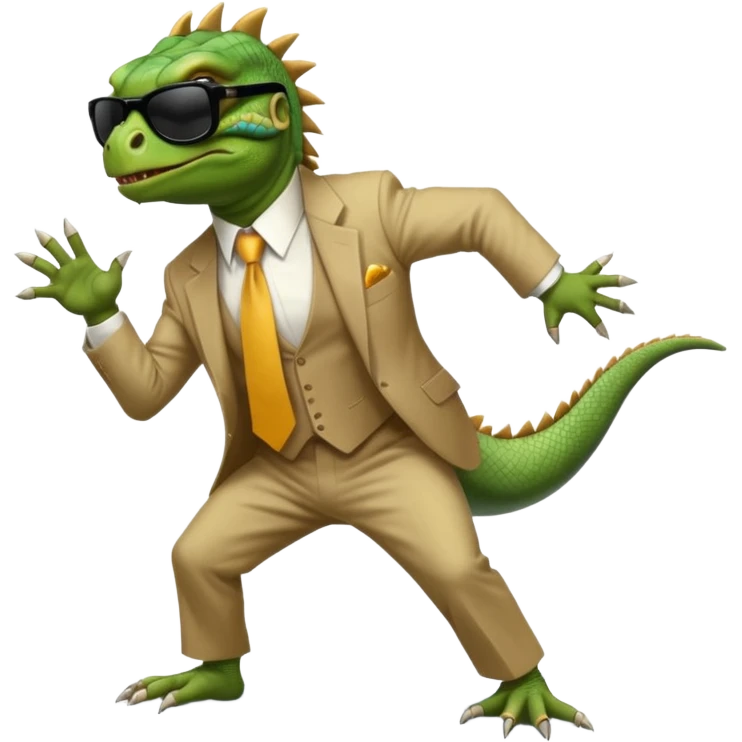 capitalist iguana banker godfather with black sunglasses breakdance scaring emoji