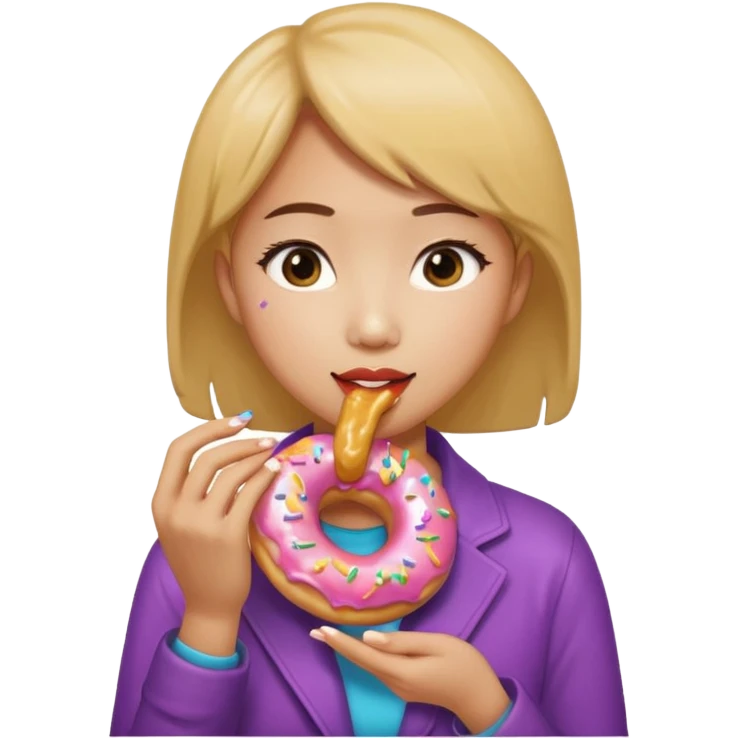 asian woman eating donut emoji