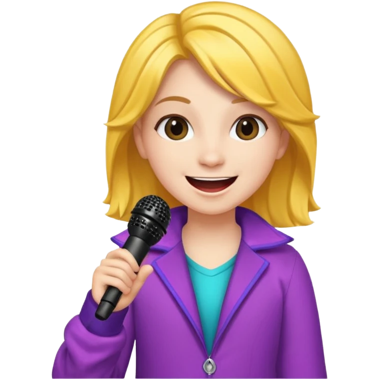 A cheerful teen singer with colorful outfit, performing with big smile.
 emoji