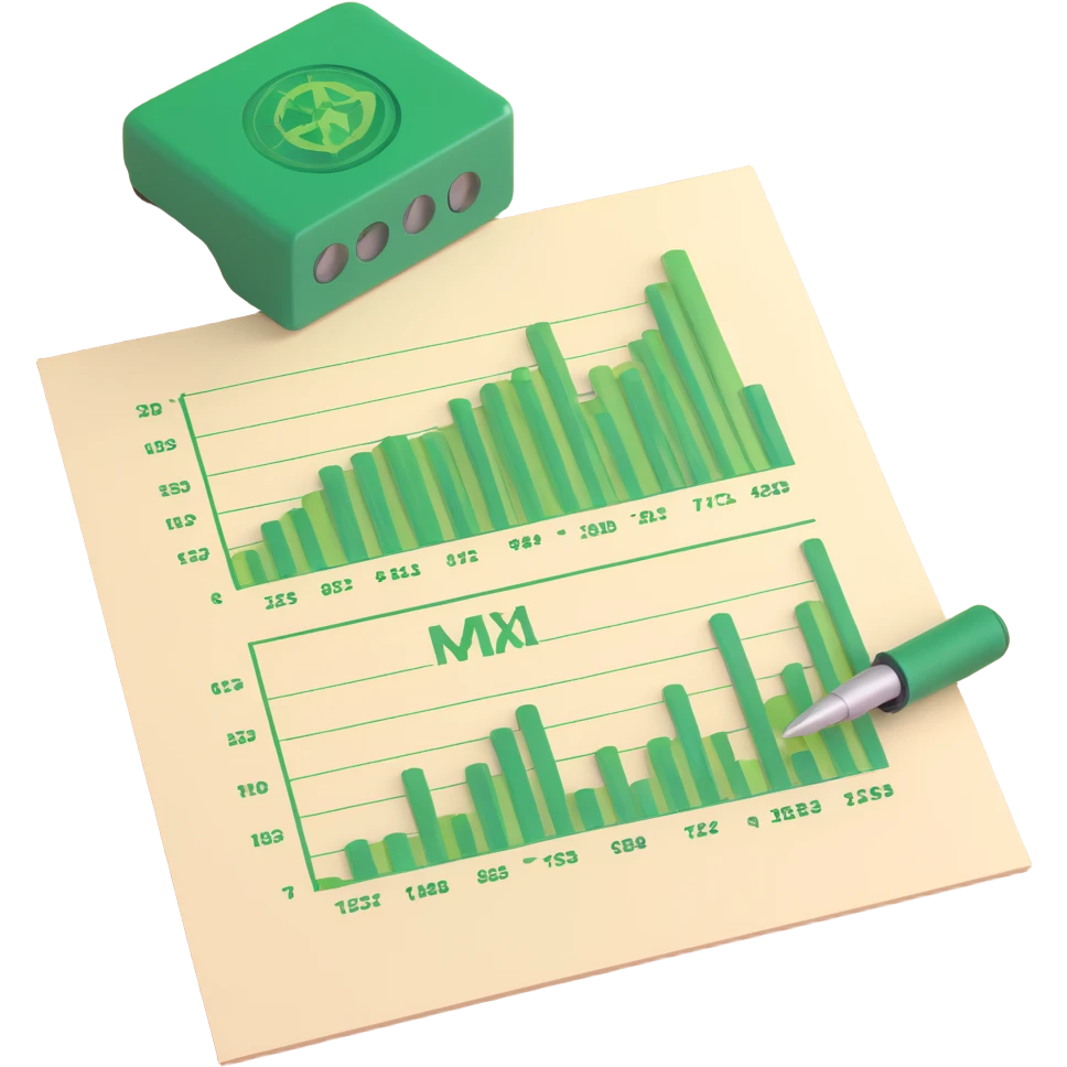 report page with chart inside, green stamp emoji