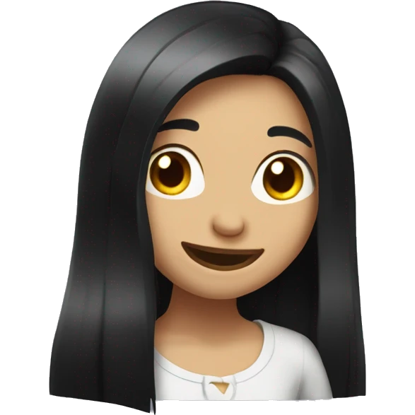 A girl with long black hair blinks and laugh emoji