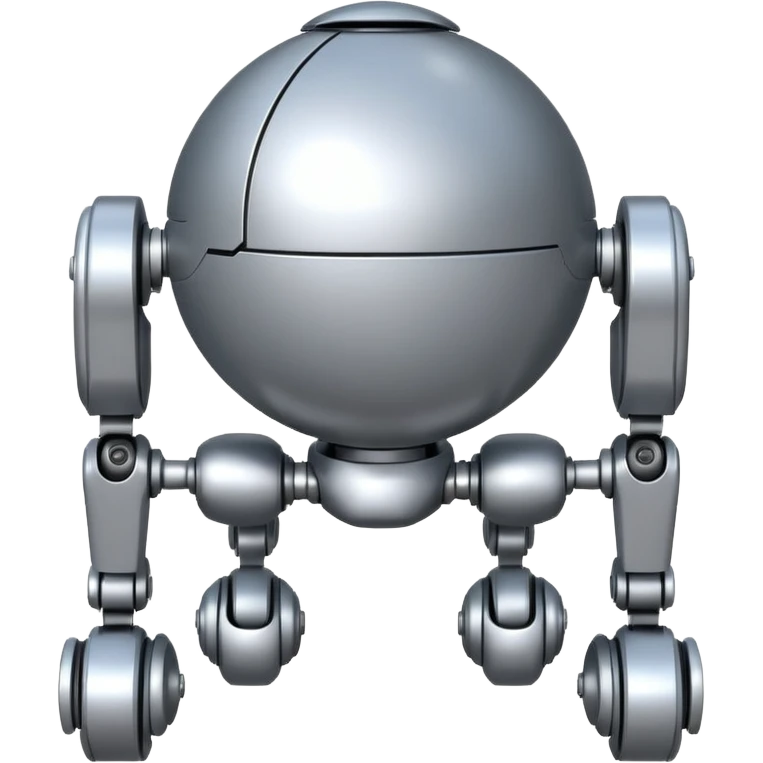 completely symmetrical 4 legged robot. center sphere with 4 evenly spaced legs extending from each side emoji