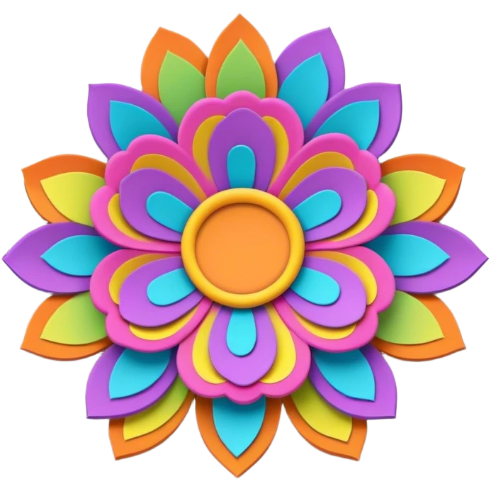 3D, psychedelic colored lined paper with hippie style flower border emoji