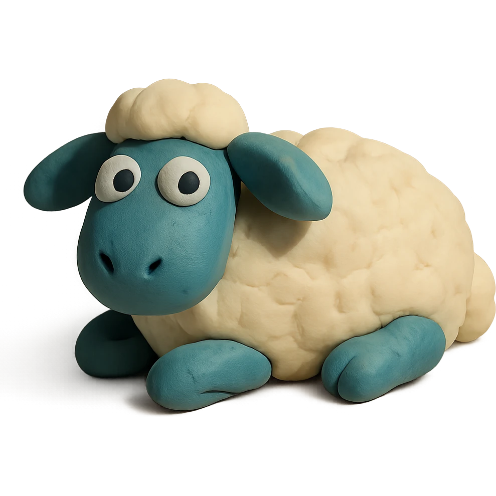 sheep lying down, whimsical and playful, matte finish, claymation style emoji