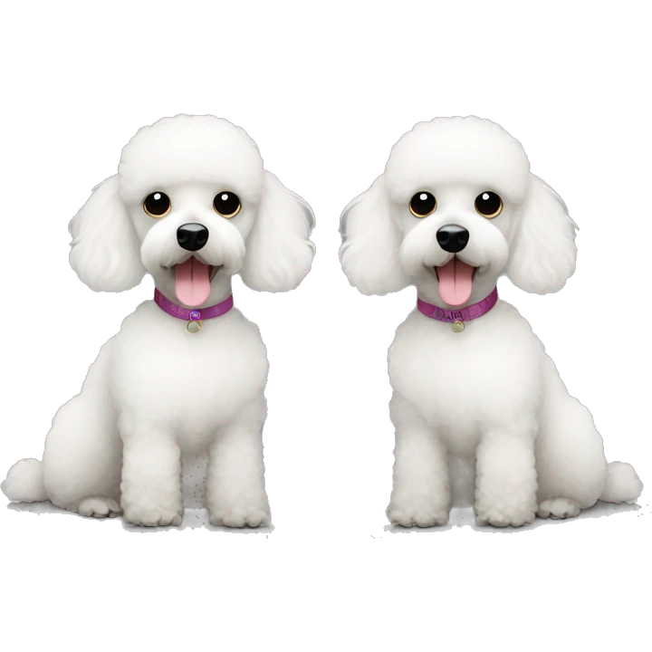 Mini black poodle and mini white poodle sitting together emoji