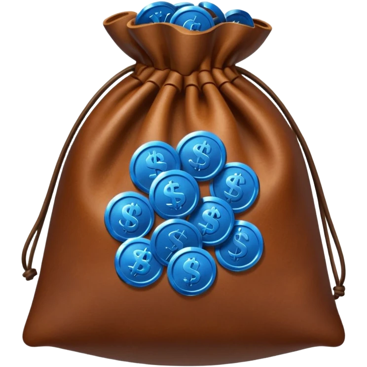 brown money bag with blue coins inside emoji