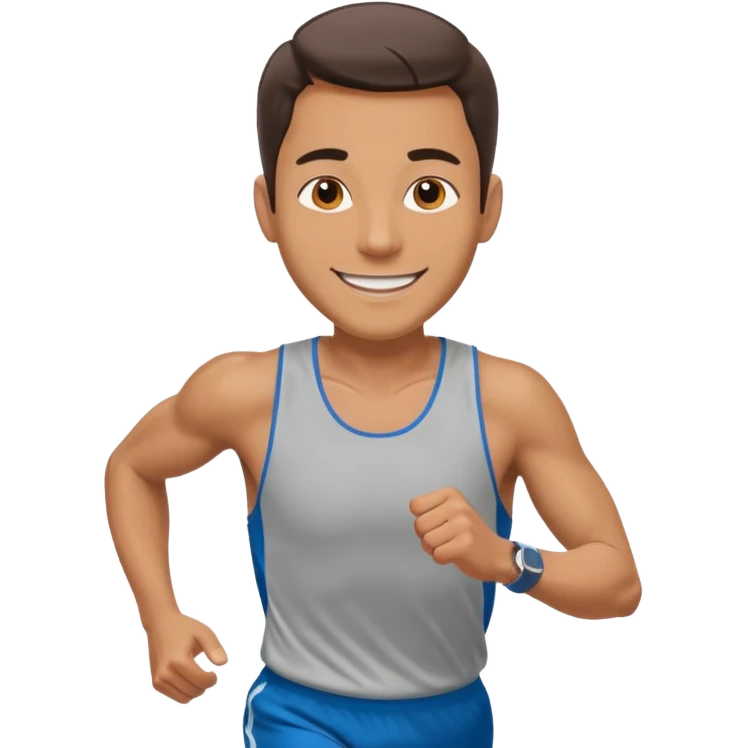 businessman running a marathon, face to camera emoji