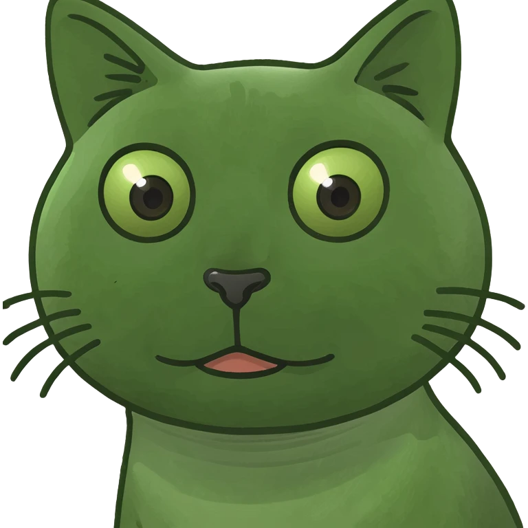 A cute cat emoji in the style of a green Bufo frog meme. emoji