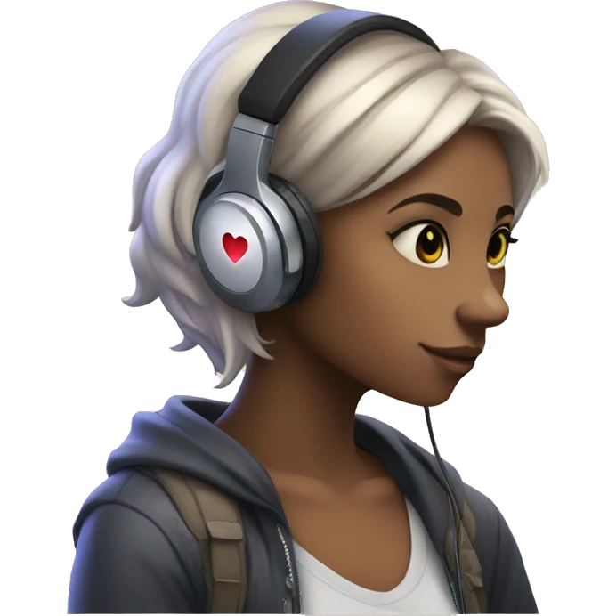 heart shaped gamer girl listening music emoji