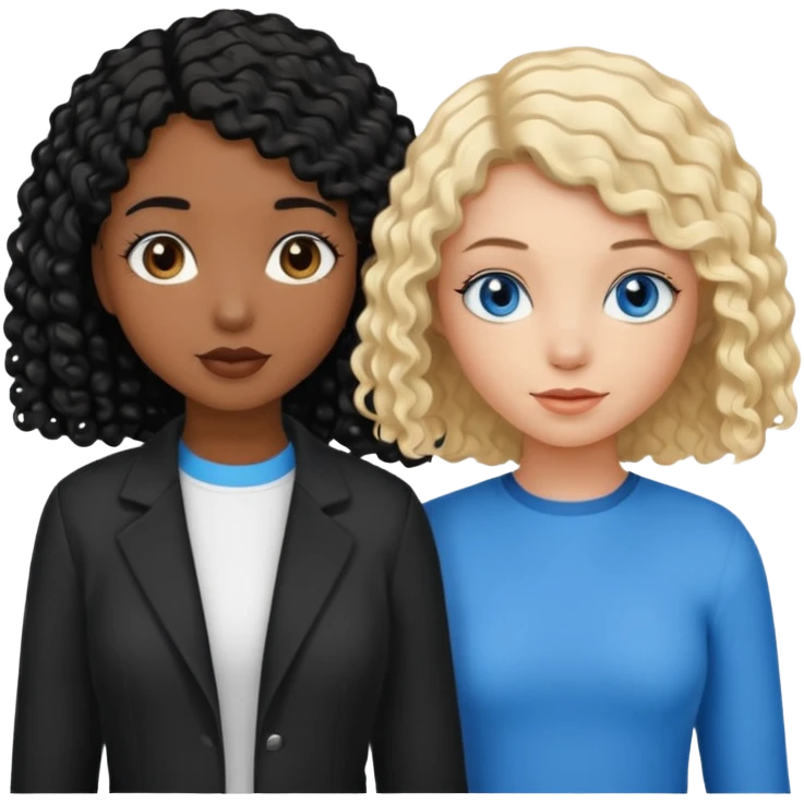Girl best friends, one white with blond bob and blue eyes, one black with long black curly hair emoji