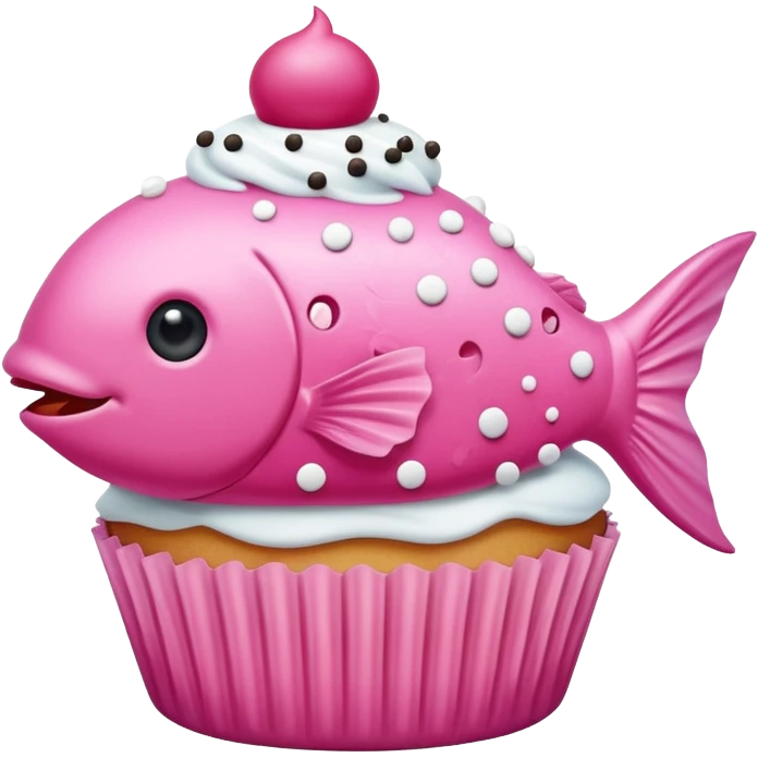 the flat side view of a pink fictional fish shaped like a cupcake emoji