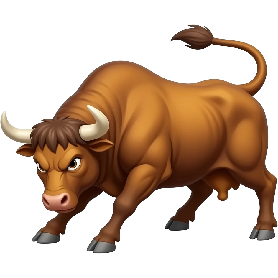 stylish 3D emoji style, glossy surface, soft shadows, white background, centered, no text, angry bucking  bull character, amber color emoji