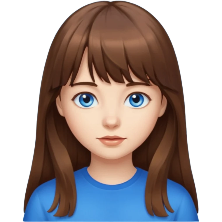 girl with long brown hair and bangs and blue eyes  emoji