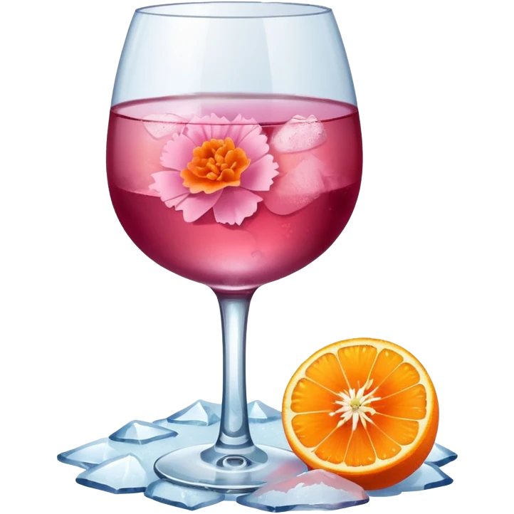 Pink wine on ice with an orange carnation emoji